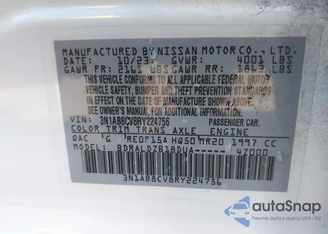 2024 Nissan Sentra Sv Xtronic Cvt из США, поврежденный, VIN 3N1AB8CV8RY224756